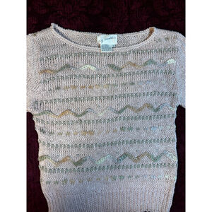 Vintage Pastel Pink & Green Embroidered Sweater M